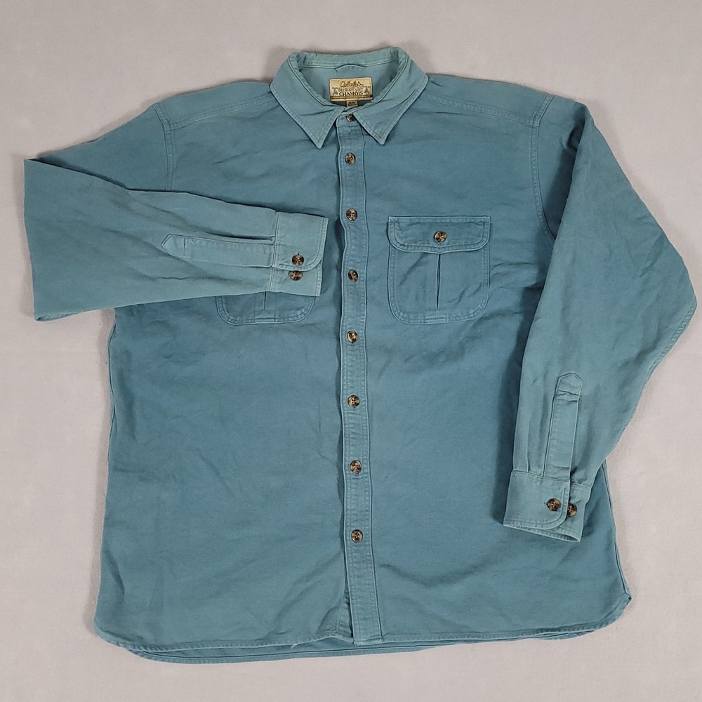 Cabela's Chamois Shirt Mens XL Tall Teal Blue Button Up Heavyweight Cotton Soft